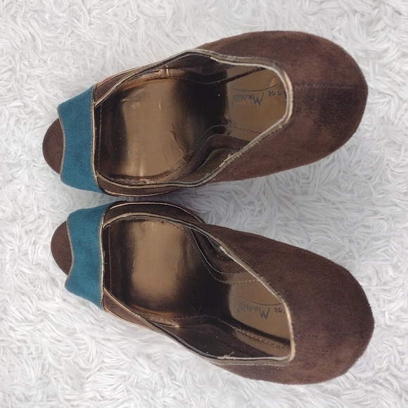 Anne Michelle Flare Brown Multicolored Faux Suede Almond Peep Toe Stiletto Heel - Picture 5 of 16